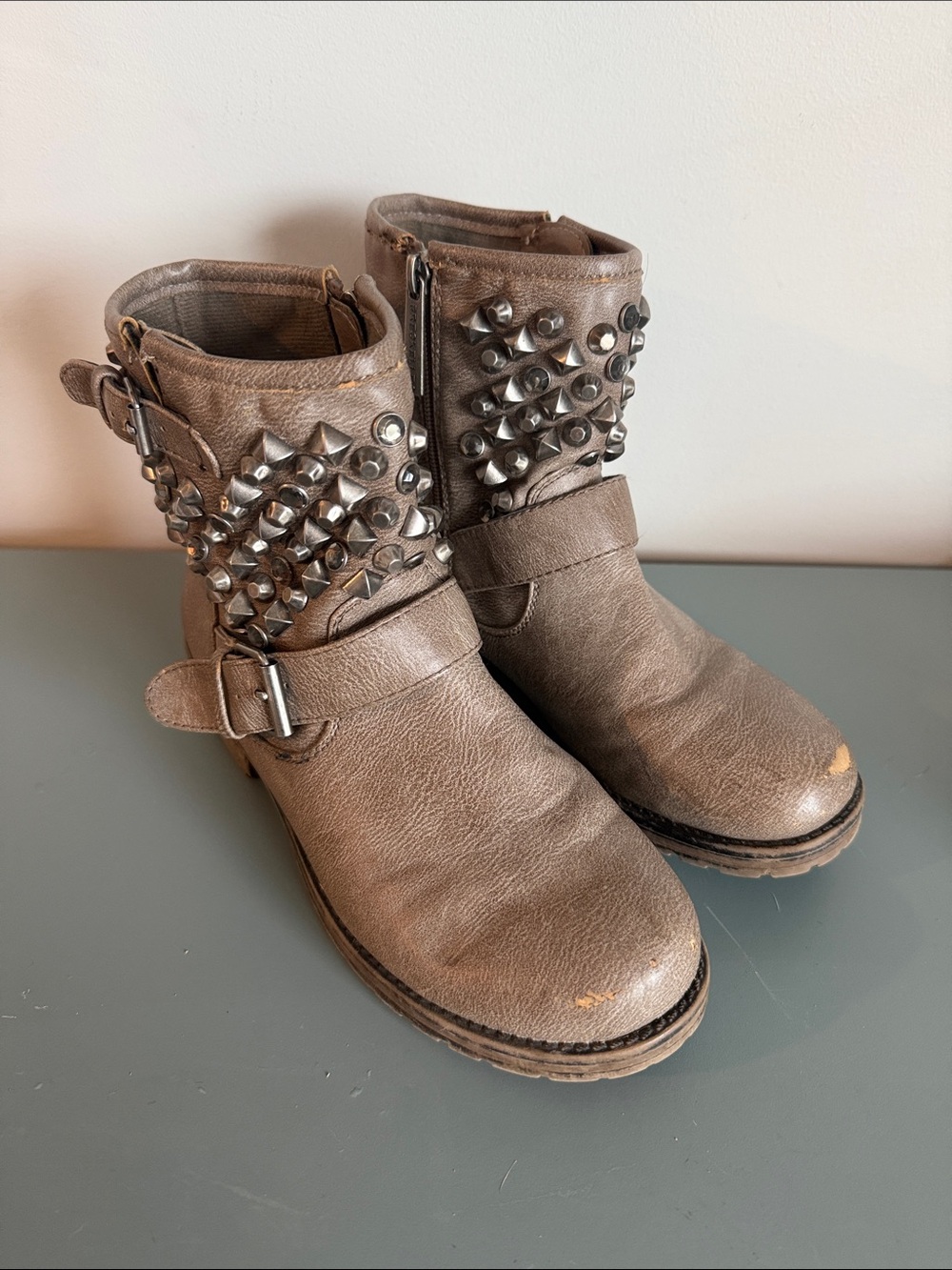 Breckelle’s Studded Taupe Ankle Boots
